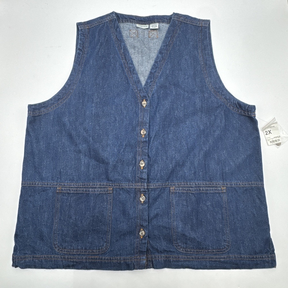 NEW Vintage Cabin Creek Denim Blue Button Vest Pockets Size 2X Cottage Core